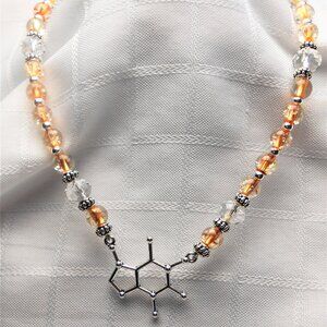 No 863 Handmade necklace with Tibetan silver caffeine molecule charm and earring